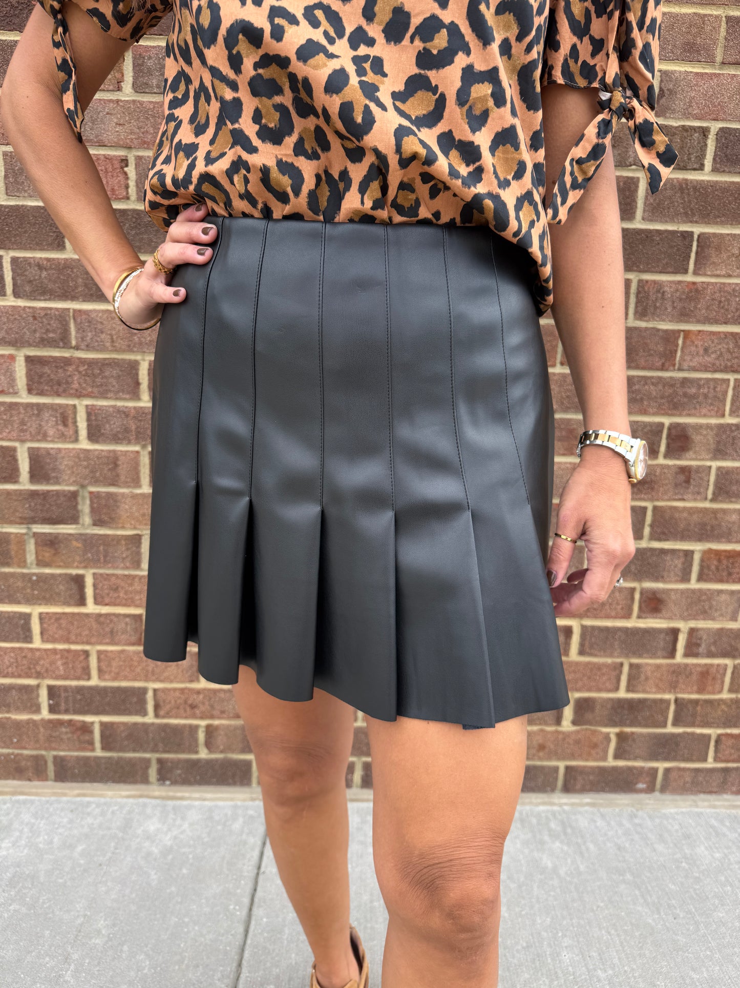 THML PLEATED LEATHER SKIRT