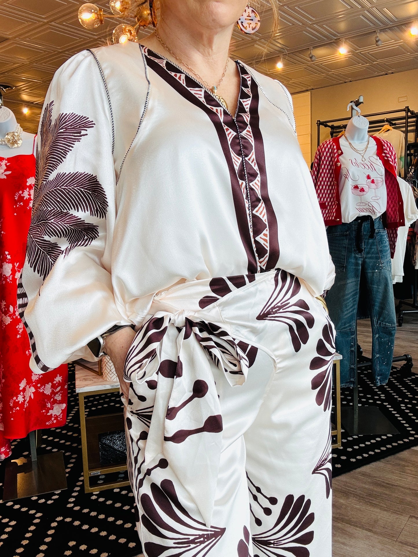 CIEBON PALM PRINT WRAP PANT