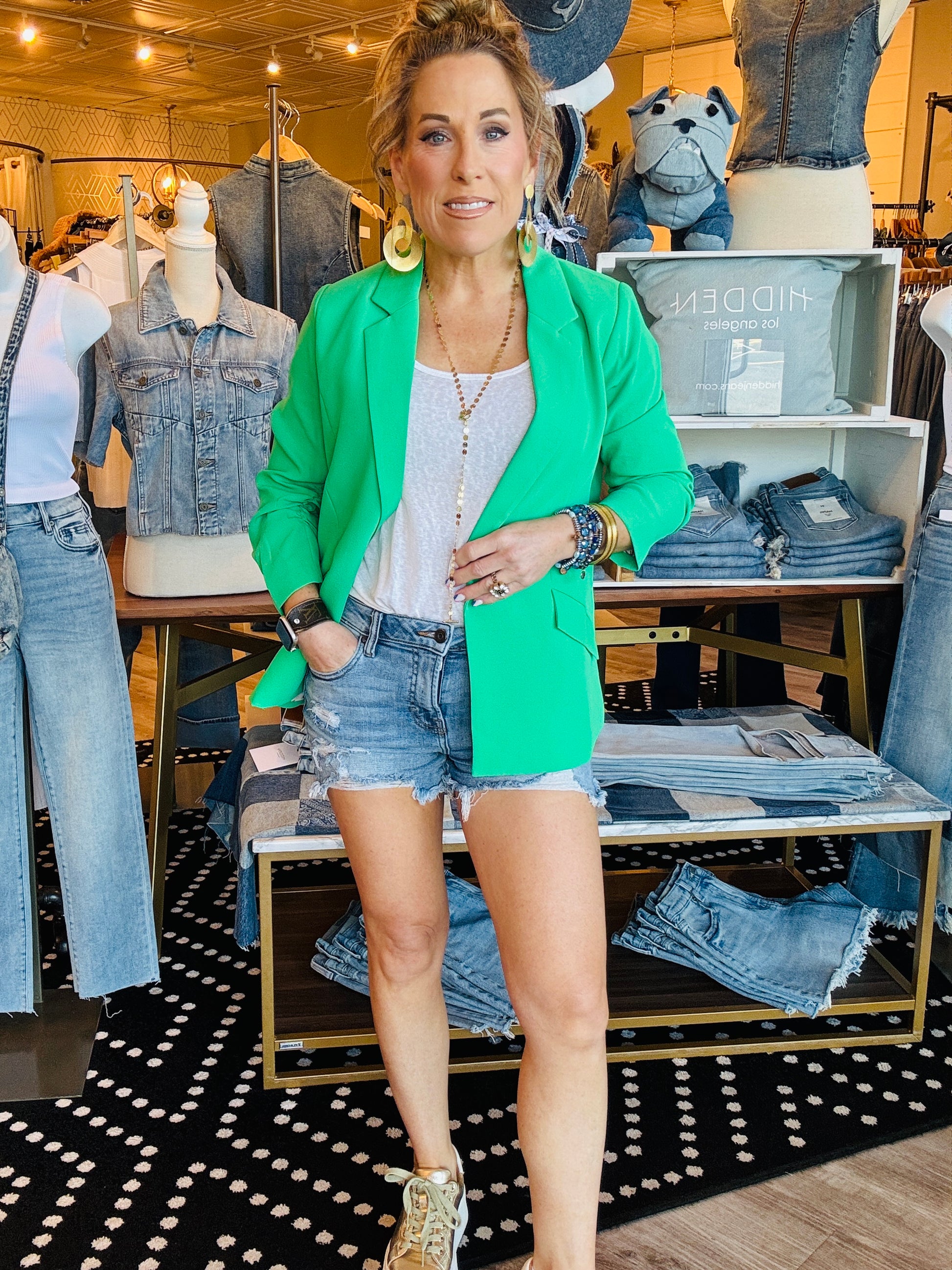 SKIES ARE BLUE SHIRRED SLEEVE BLAZER