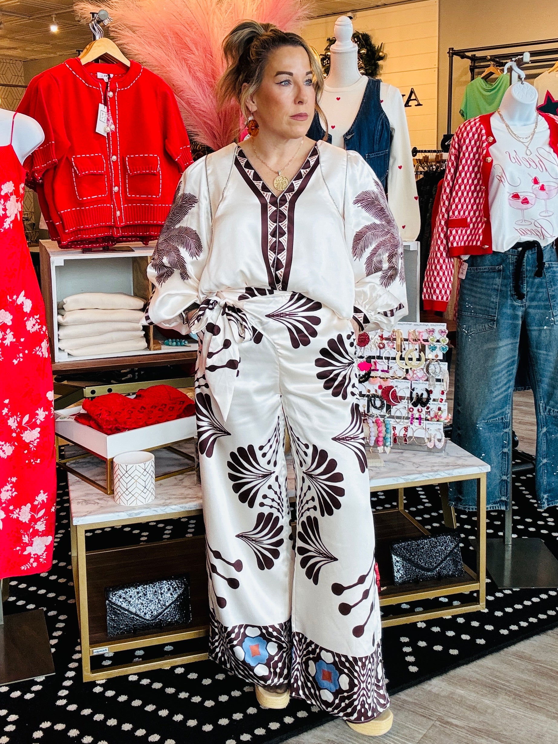 CIEBON PALM PRINT WRAP PANT