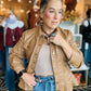 CINCHED SLV FAUX LEATHER PEPLUM SHIRT JACKET