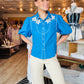 PUFF SLV FLOWER EMBROIDERED TOP
