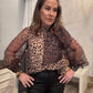 ANIMAL PRINT SHEER BOW BLOUSE