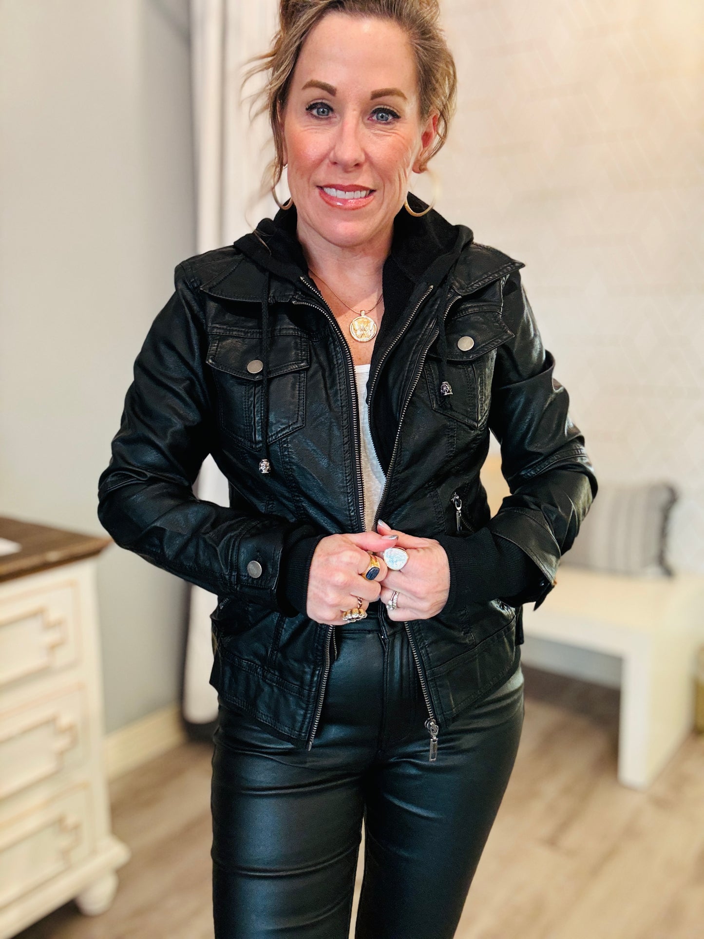 FAUX LEATHER BOMBER JACKET