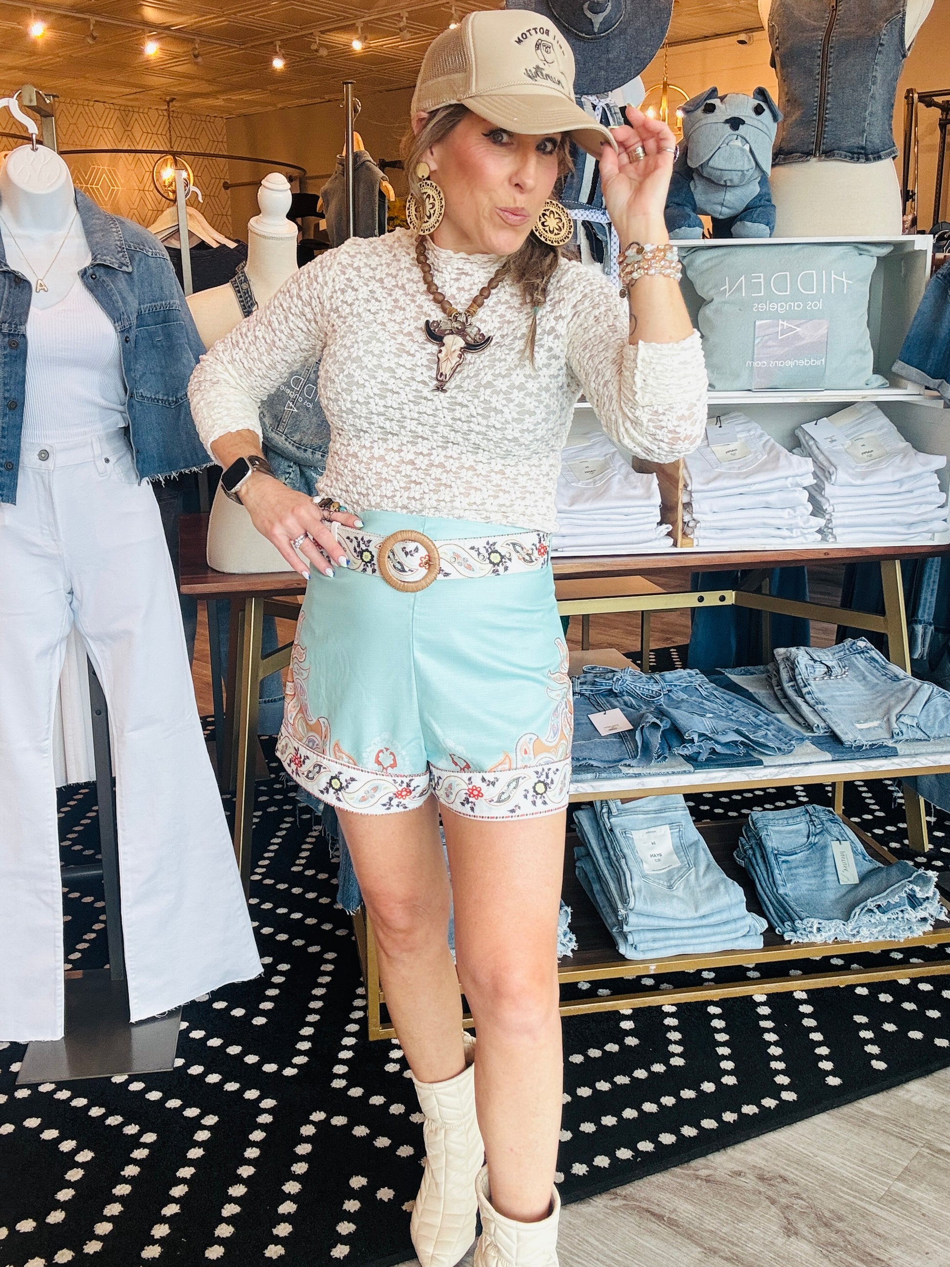 PAISLEY BOARDER BOXY SHORTS W/BELT
