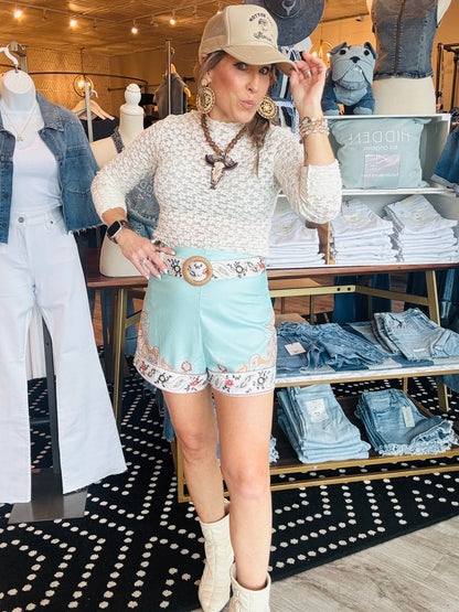 PAISLEY BOARDER BOXY SHORTS W/BELT
