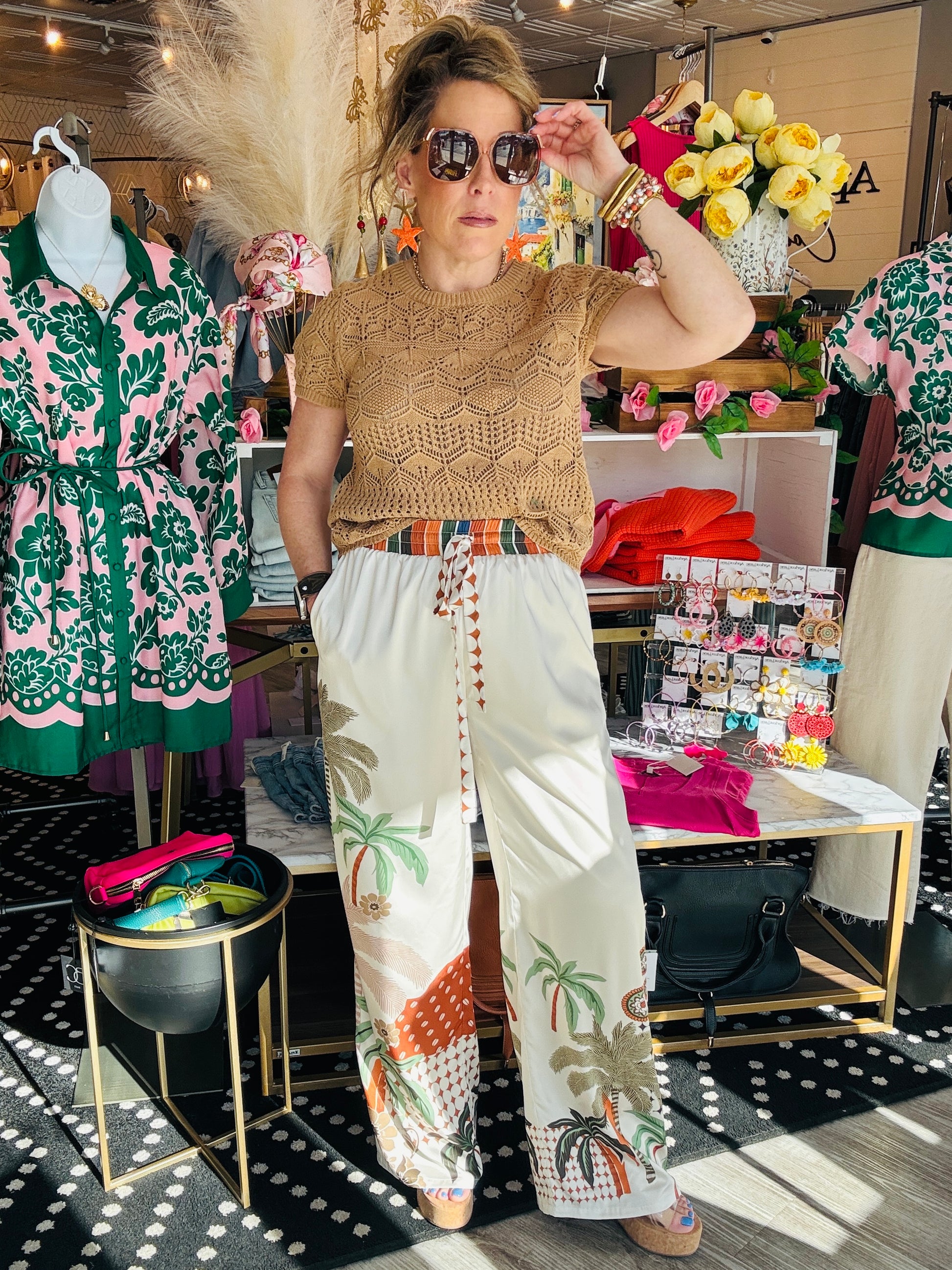 CIEBON ABSTRACT PALM PRINT PANTS