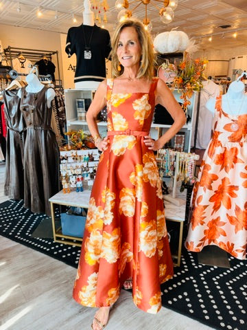FALL LEAF PRINT WOVEN MAXI DRESS