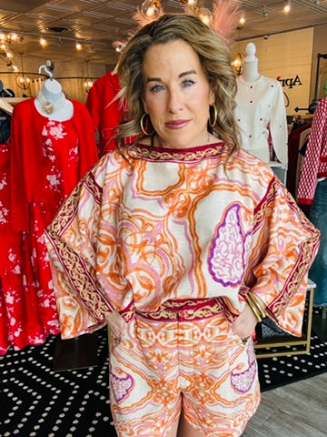 AYLAYA ALEXA BORDER KIMONO BLOUSE