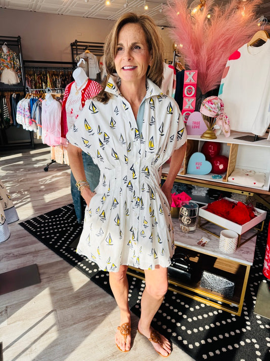 THML SAILBOATS PLEATED MINI DRESS