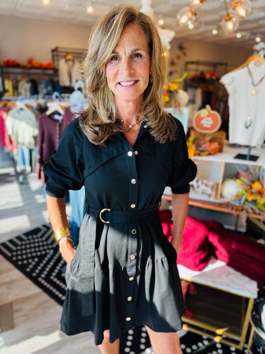 MID SLV BUTTON UP DRESS