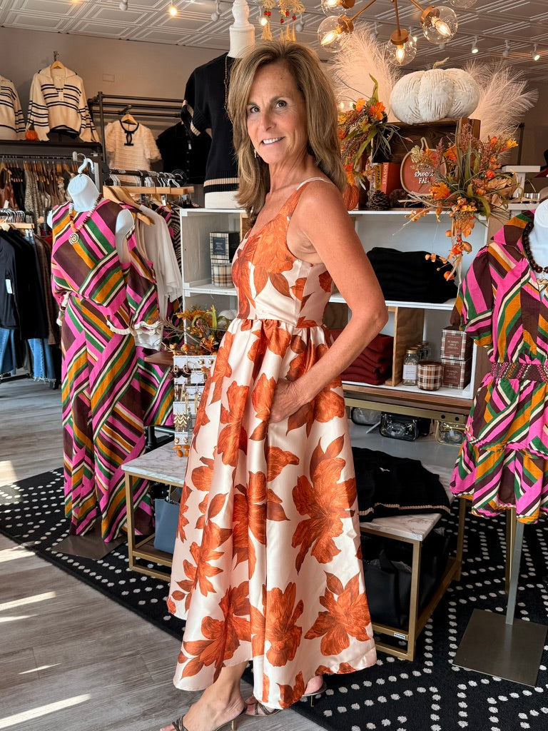FALL LEAF PRINT WOVEN MAXI DRESS