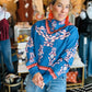 ABSTRACT PRINT FOLD COLLAR SWEATER