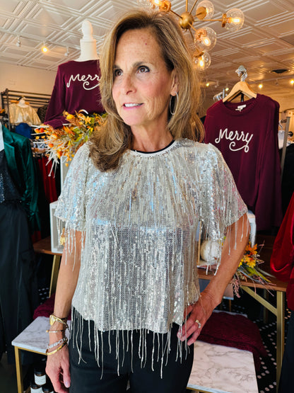 SEQUIN DANGLING-FRINGE TOP