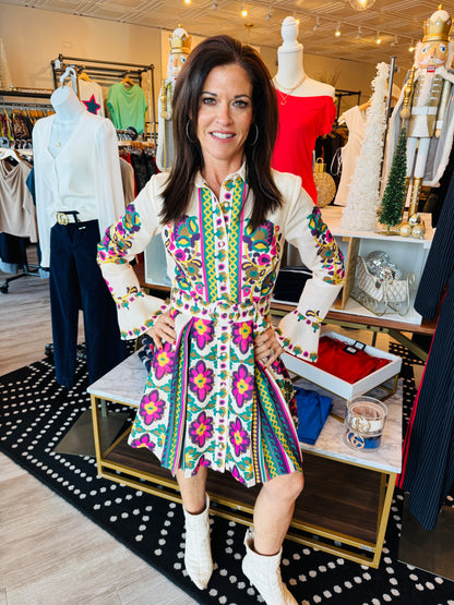 CIEBON PRINTED MINI SHIRT DRESS