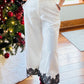 LACE TRIM WIDE LEG TROUSER PANTS