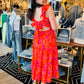 FLORAL FLUTTER SLV MIDI DRESS