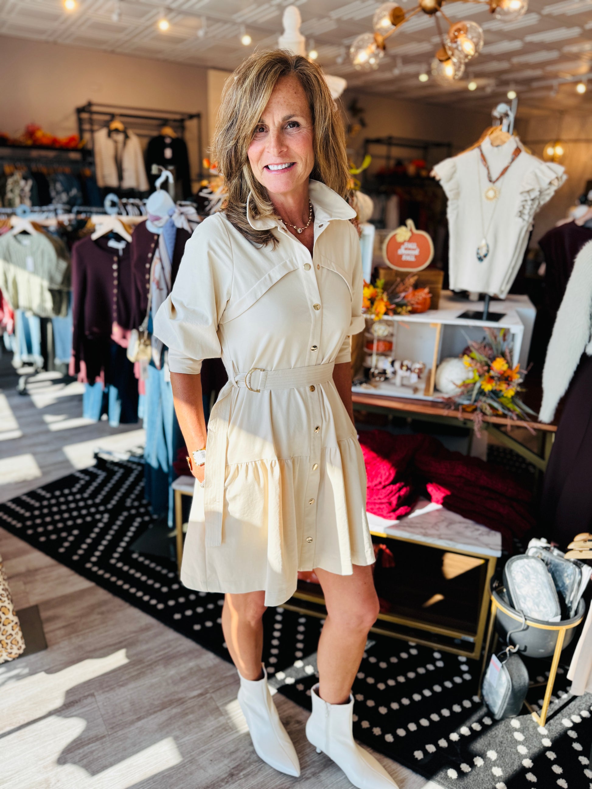 MID SLV BUTTON UP DRESS