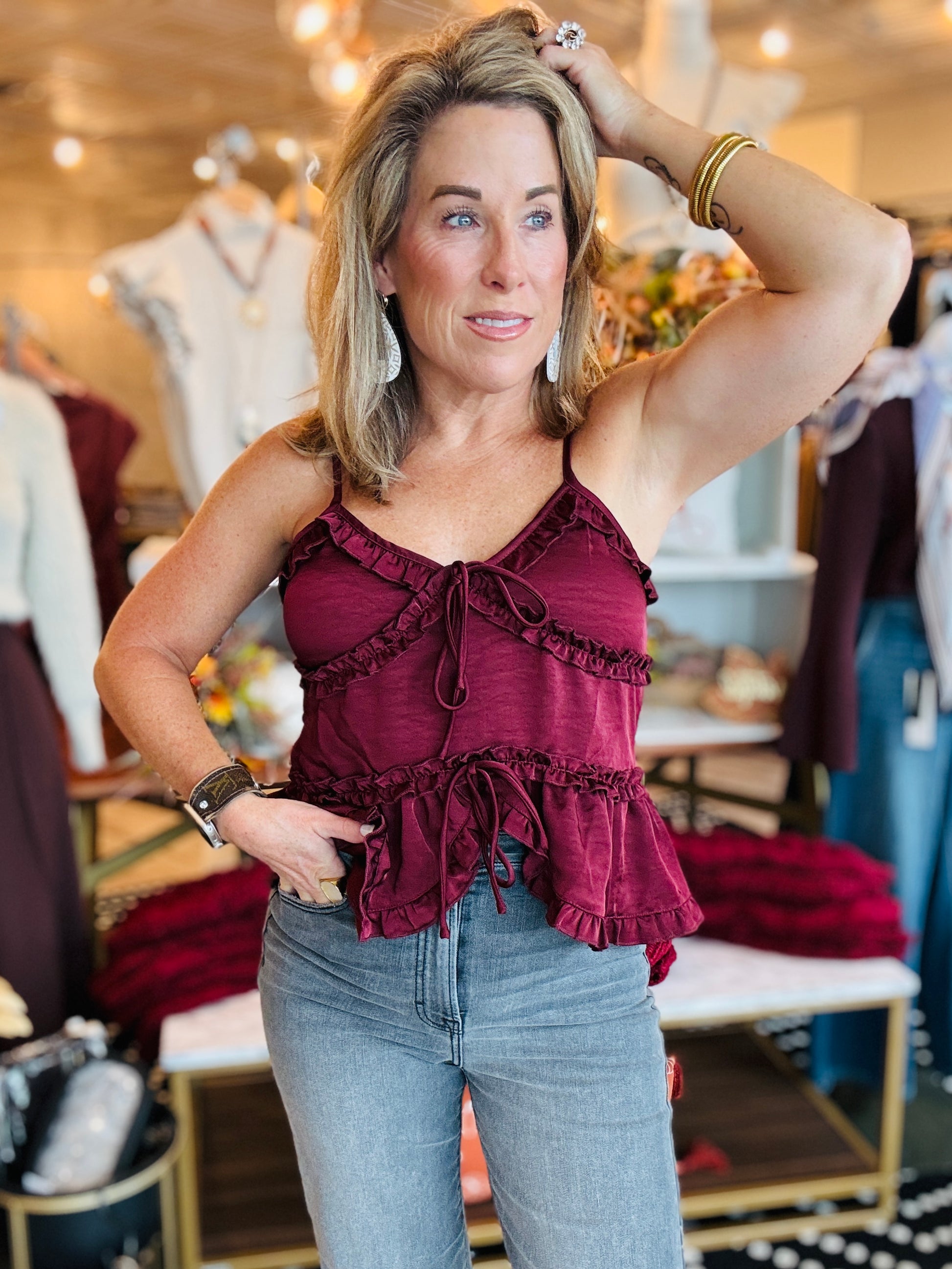 ONE LOOK RUFFLE TANK TOP