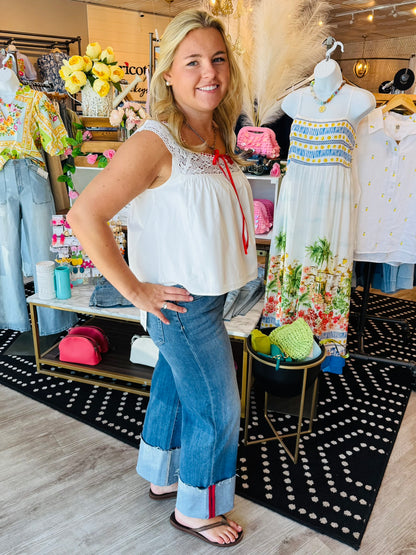 POPLIN CROCHET TRIM TOP