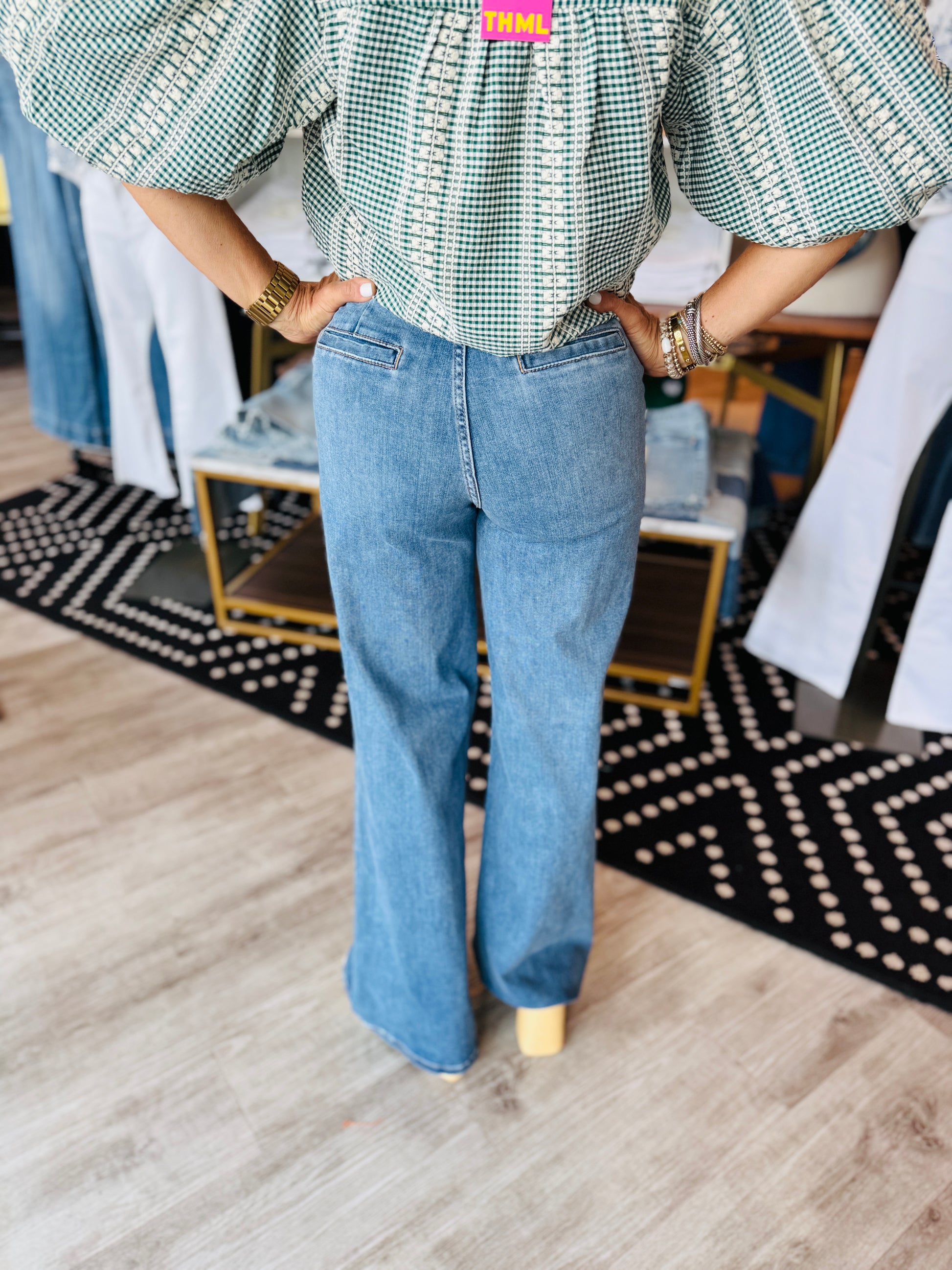 JUST BLACK PATCH POCKET WIDE LEG FLARE JEANS