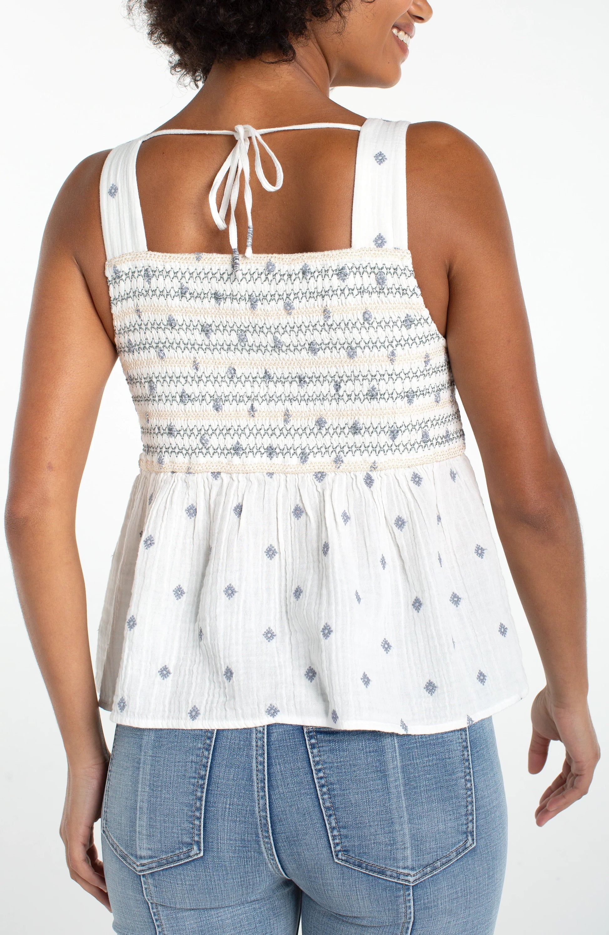 LIVERPOOL SMOCKED WOVEN TANK TOP