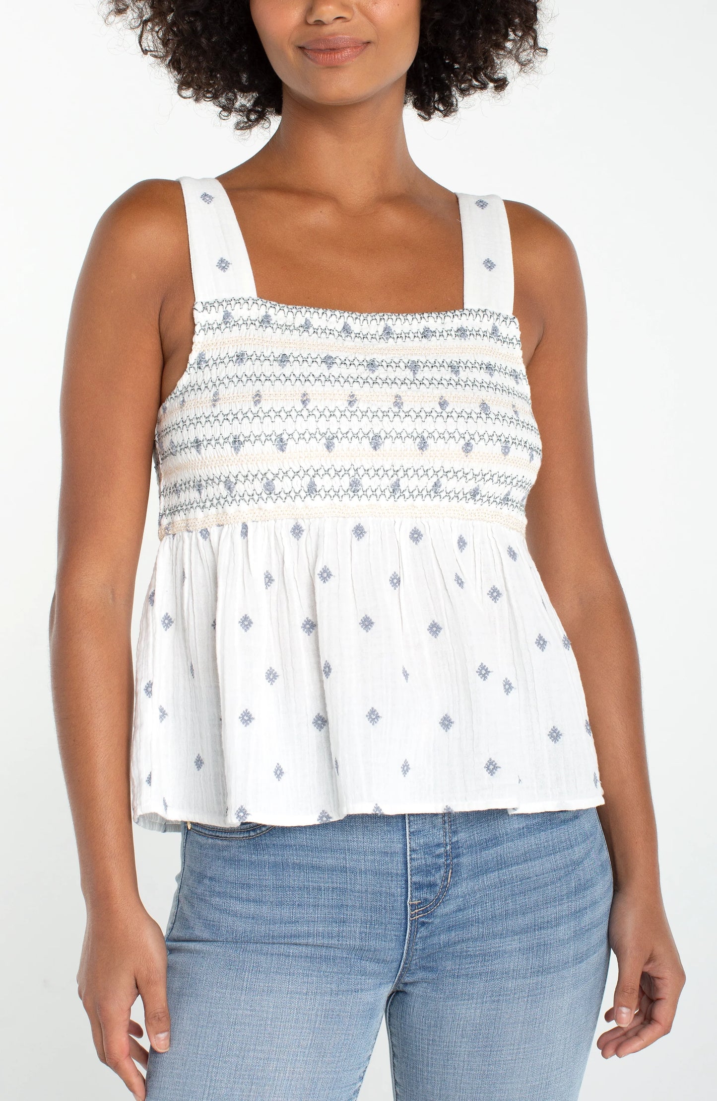 LIVERPOOL SMOCKED WOVEN TANK TOP