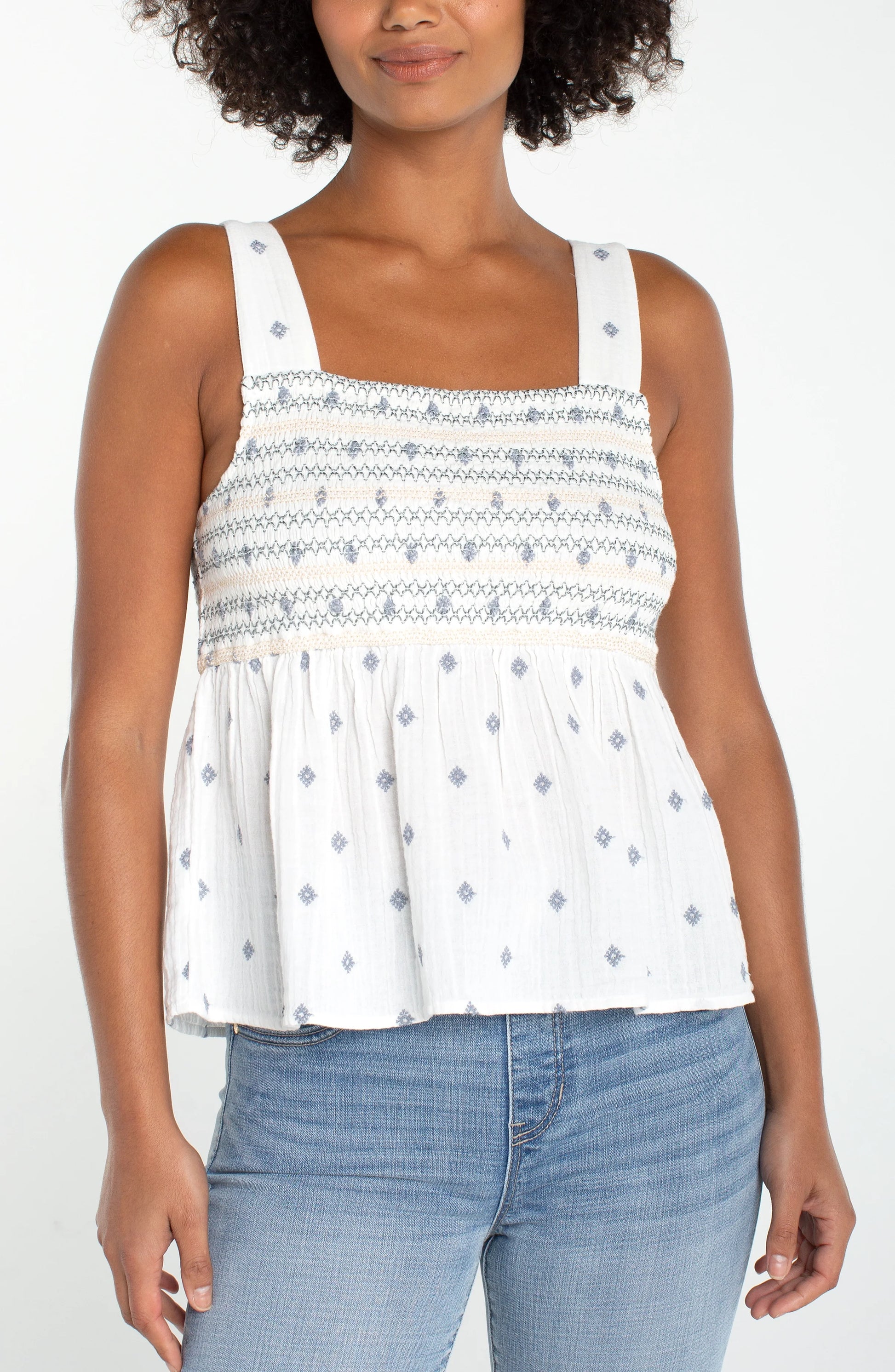 LIVERPOOL SMOCKED WOVEN TANK TOP