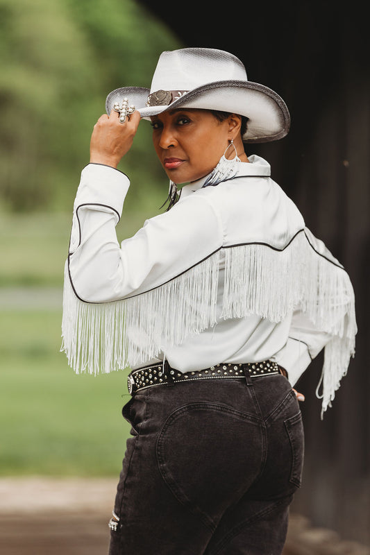 SATIN WESTERN FRINGE BUTTON DOWN