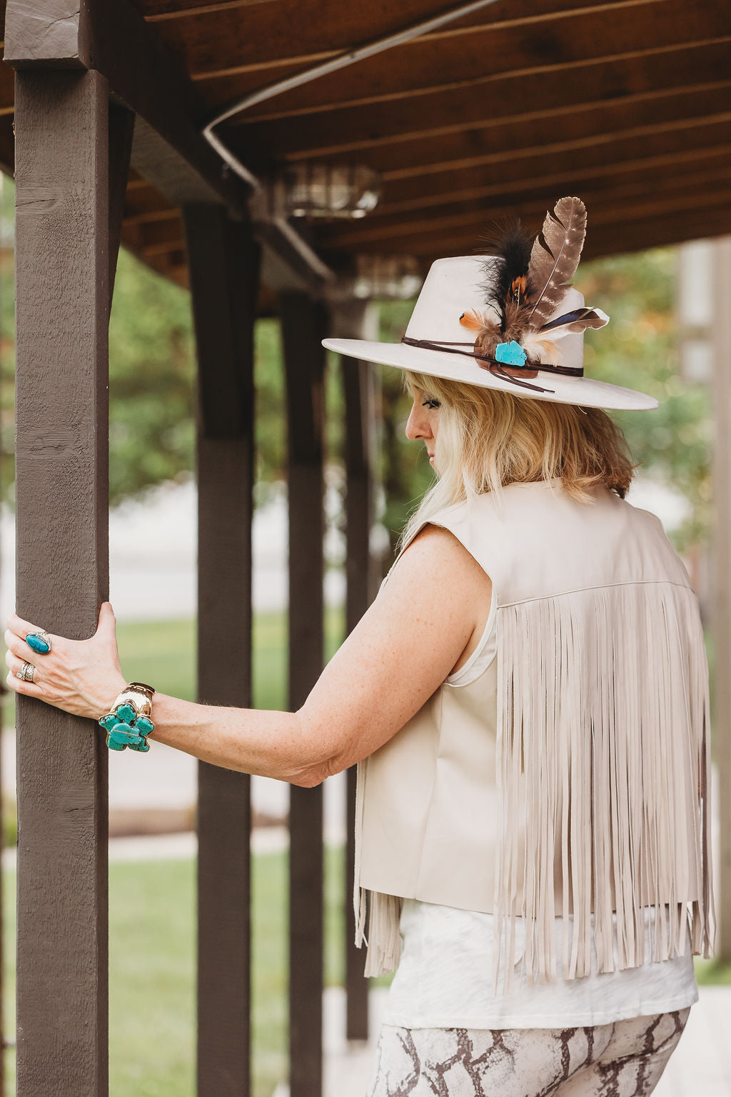 FAUX LEATHER FRINGE BRAIDED CROP VEST