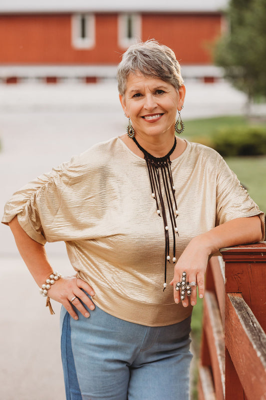 GOLD ROUGE SLEEVE TOP