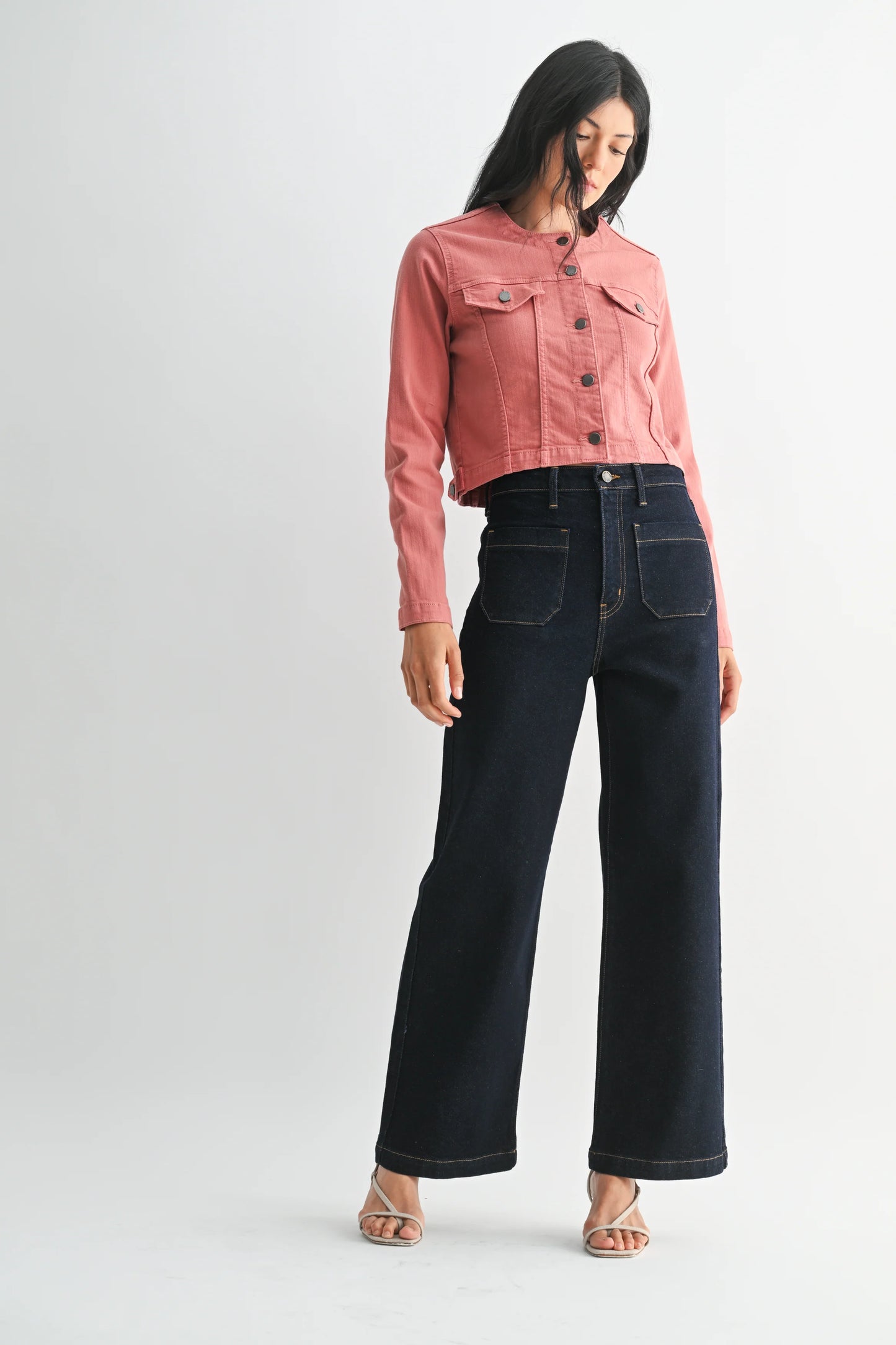 PATCH POCKET WIDE LEG FLARE JEANS