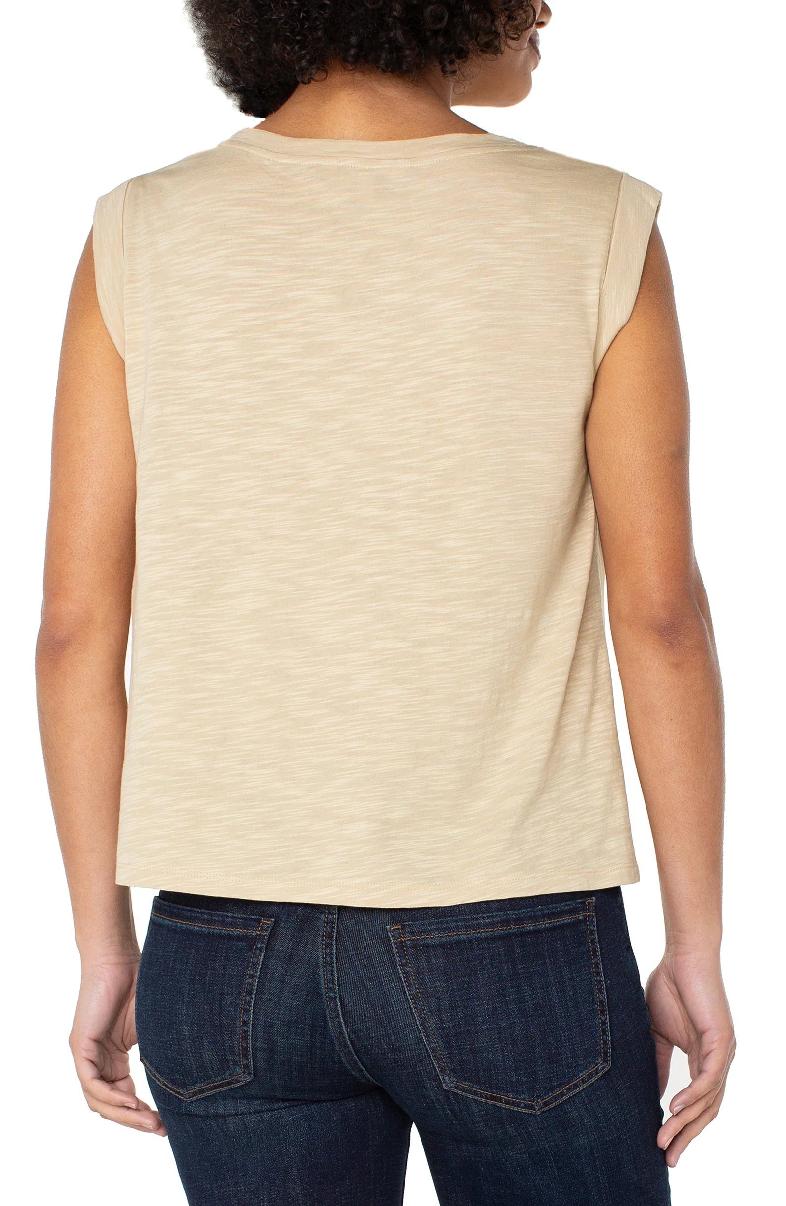 LIVERPOOL SLEEVELESS WOVEN KNIT TOP