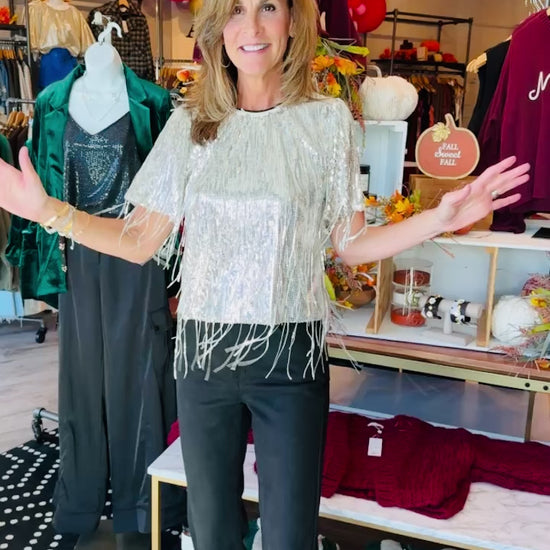 SEQUIN DANGLING-FRINGE TOP