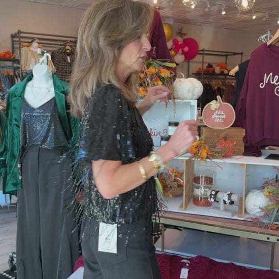 SEQUIN DANGLING-FRINGE TOP