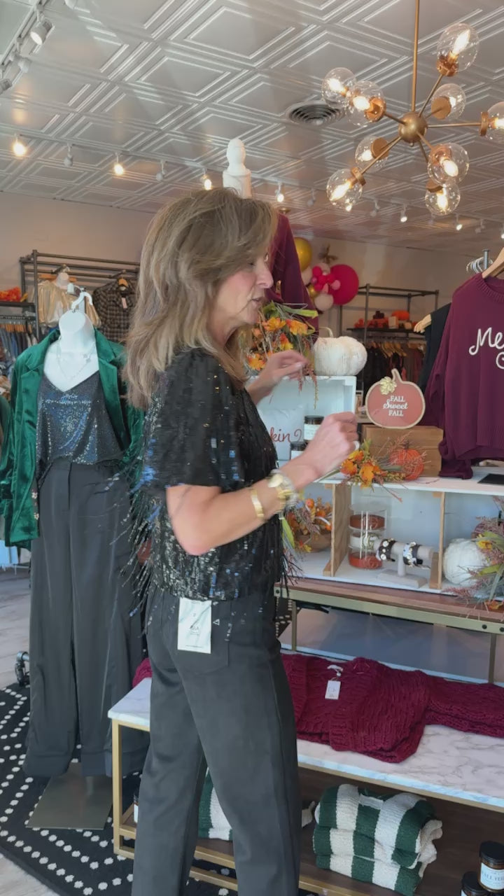 SEQUIN DANGLING-FRINGE TOP