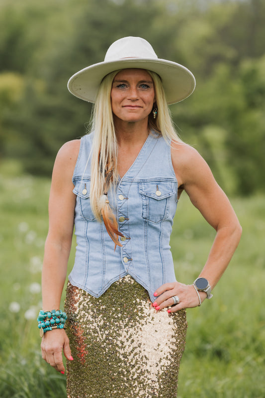 MOLLY BRACKEN FITTED DENIM VEST